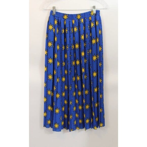 ALESSANDRO ENRIQUEZ Sz 38 2 XS Blue Yellow Stars Pleated Midi Skirt - Picture 8 of 11